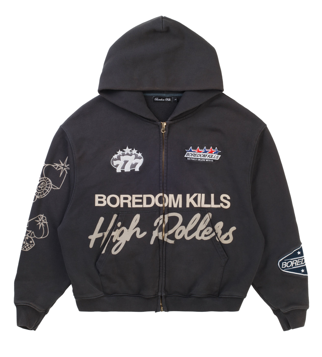 Boredom Kills High Rollers Zip Up Hoodie Black