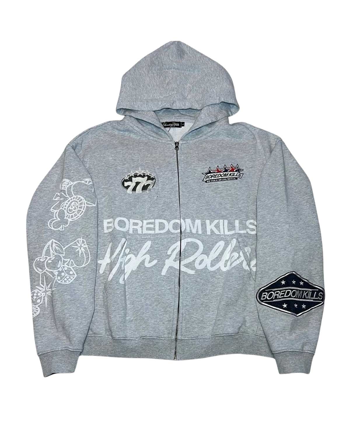 Boredom Kills High Rollers Zip Up Hoodie Grey