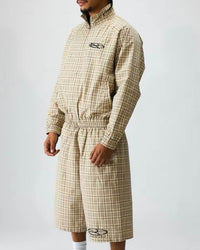 Boredom Kills Lounge Plaid Track Jacket Khaki