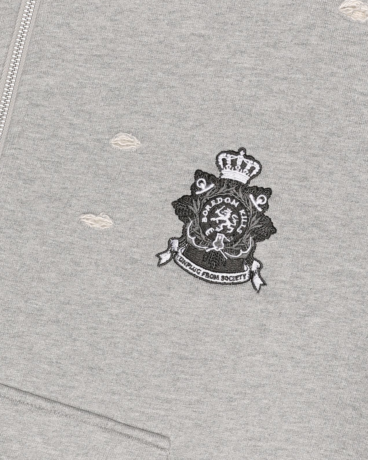 Boredom Kills Reality Zip Up Hoodie Grey