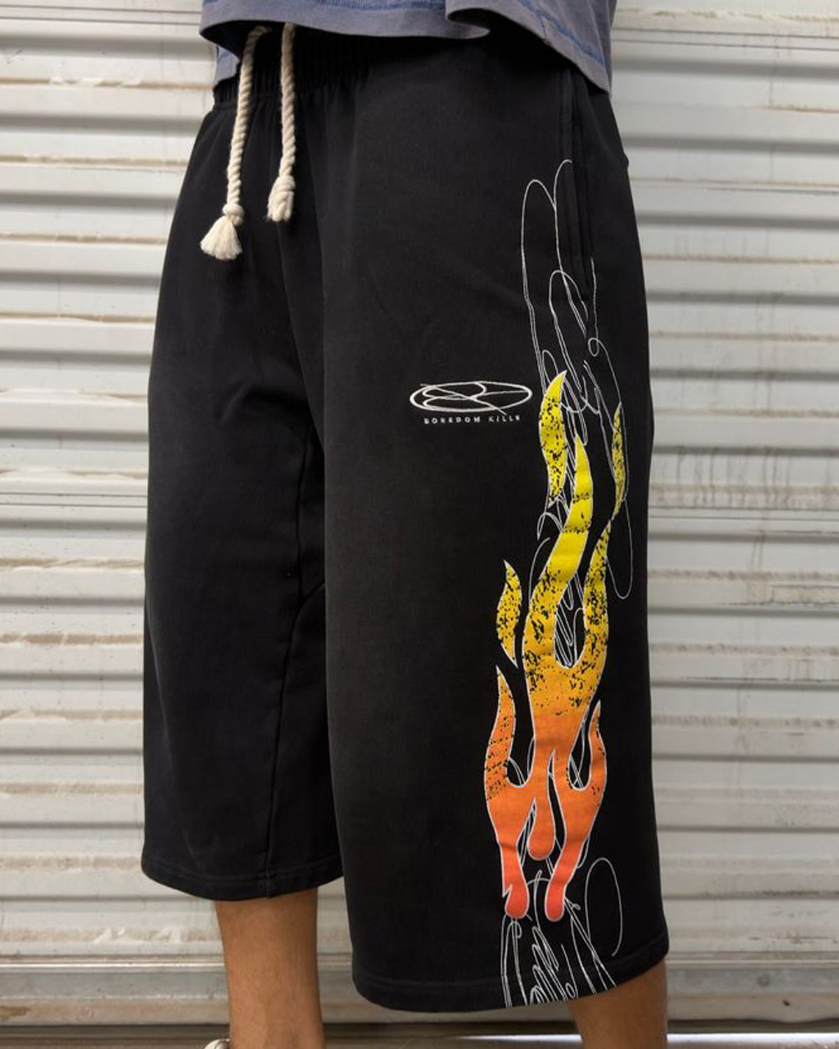 Boredom Kills Up in Flames Shorts Black