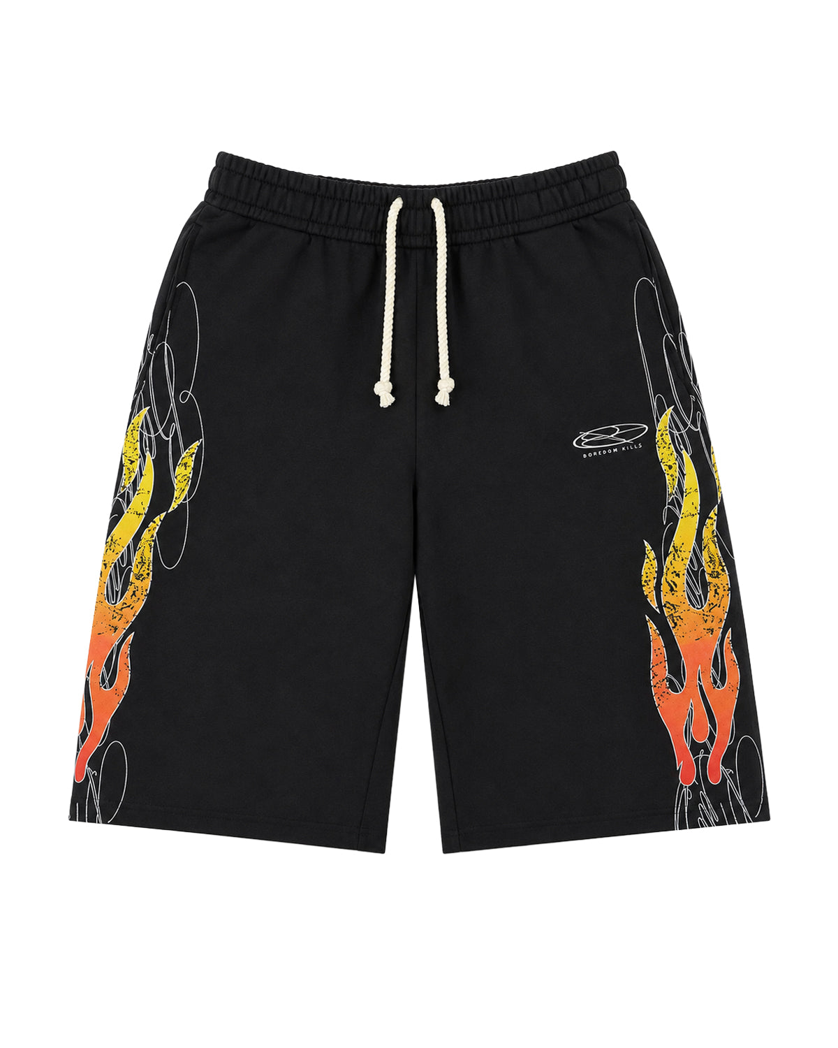 Boredom Kills Up in Flames Shorts Black