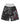 Boredom Kills VP Shorts black, black camo cargo shorts with graffiti VP lettering and heather grey drawstring waistband, front view