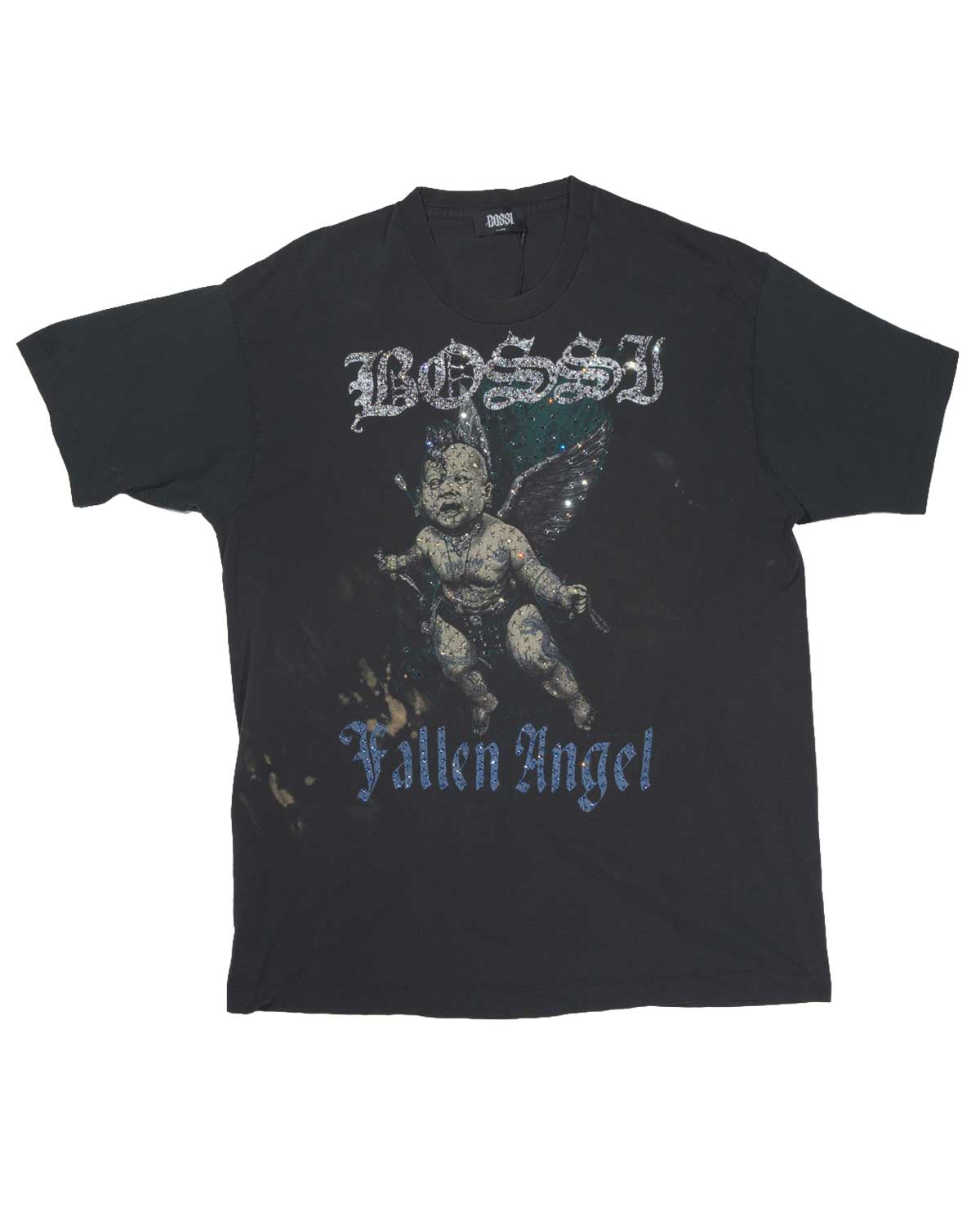 Bossi Vintage Rhinestone Fallen Angel Tee Black