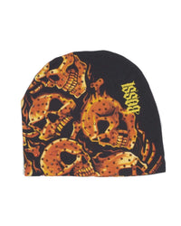 Bossi Vintage Rhinestone Flaming Skulls Beanie Black
