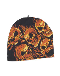 Bossi Vintage Rhinestone Flaming Skulls Beanie Black