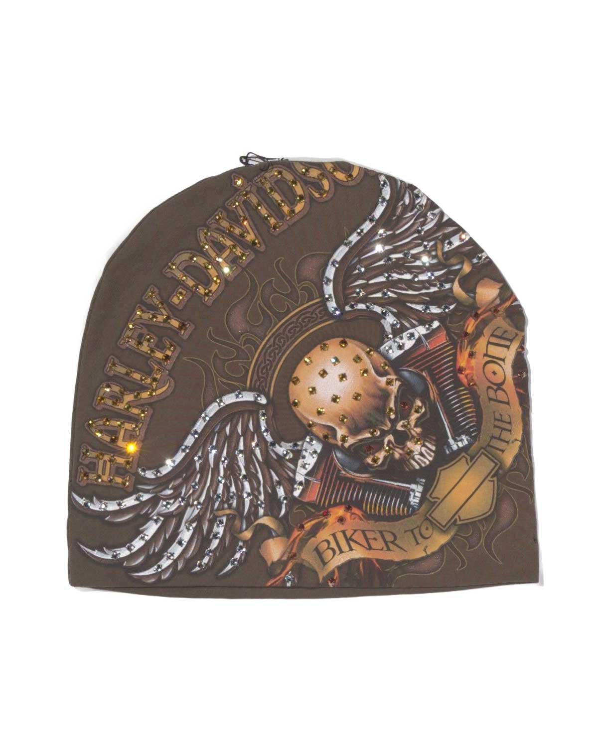 Bossi Vintage Rhinestone Harley Beanie Brown