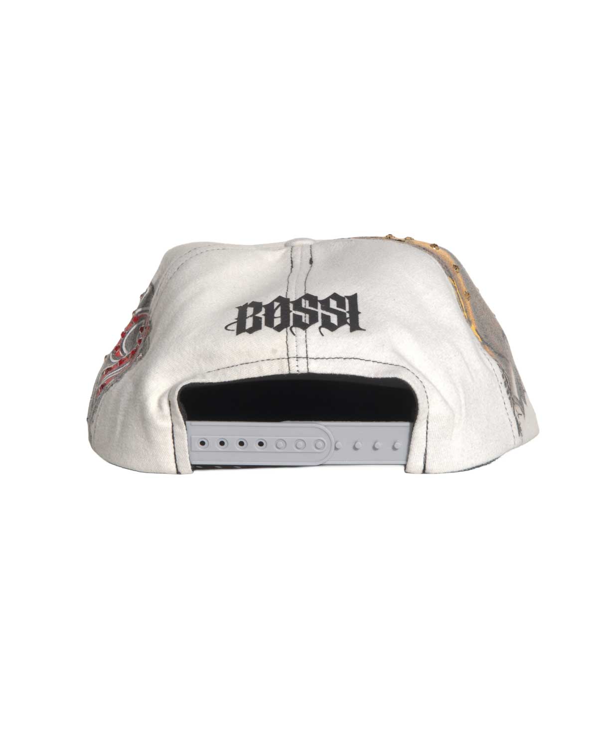 Bossi Vintage Rhinestone Snapback Hat White