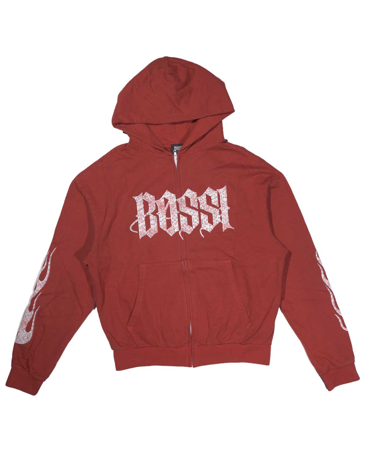 Bossi Vintage Rhinestone Hoodie Red/White/Clear