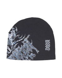 Bossi Vintage Rhinestone Metallic Skulls Beanie Black