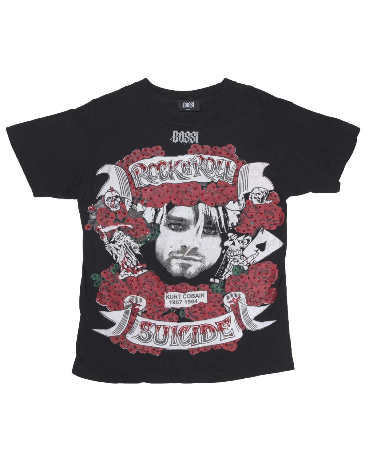 Bossi Vintage Rhinestone Rock N Roll Suicide Tee Black