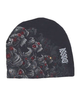 Bossi Vintage Rhinestone Screaming Skulls Beanie Black/Red