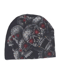 Bossi Vintage Rhinestone Screaming Skulls Beanie Black/Red