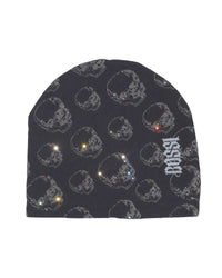 Bossi Vintage Rhinestone Skull Pattern Beanie Black