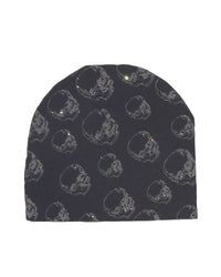 Bossi Vintage Rhinestone Skull Pattern Beanie Black