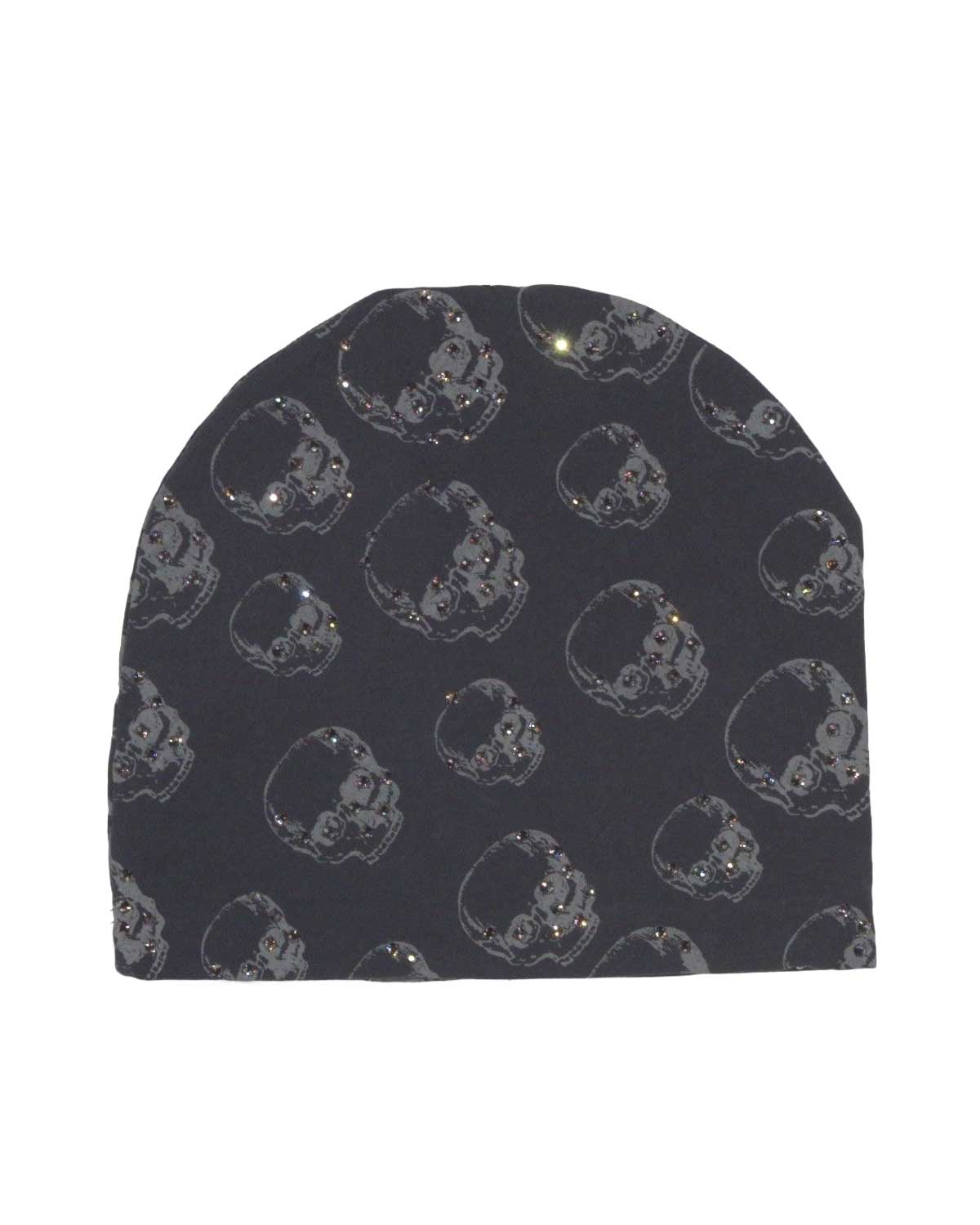 Bossi Vintage Rhinestone Skull Pattern Beanie Black