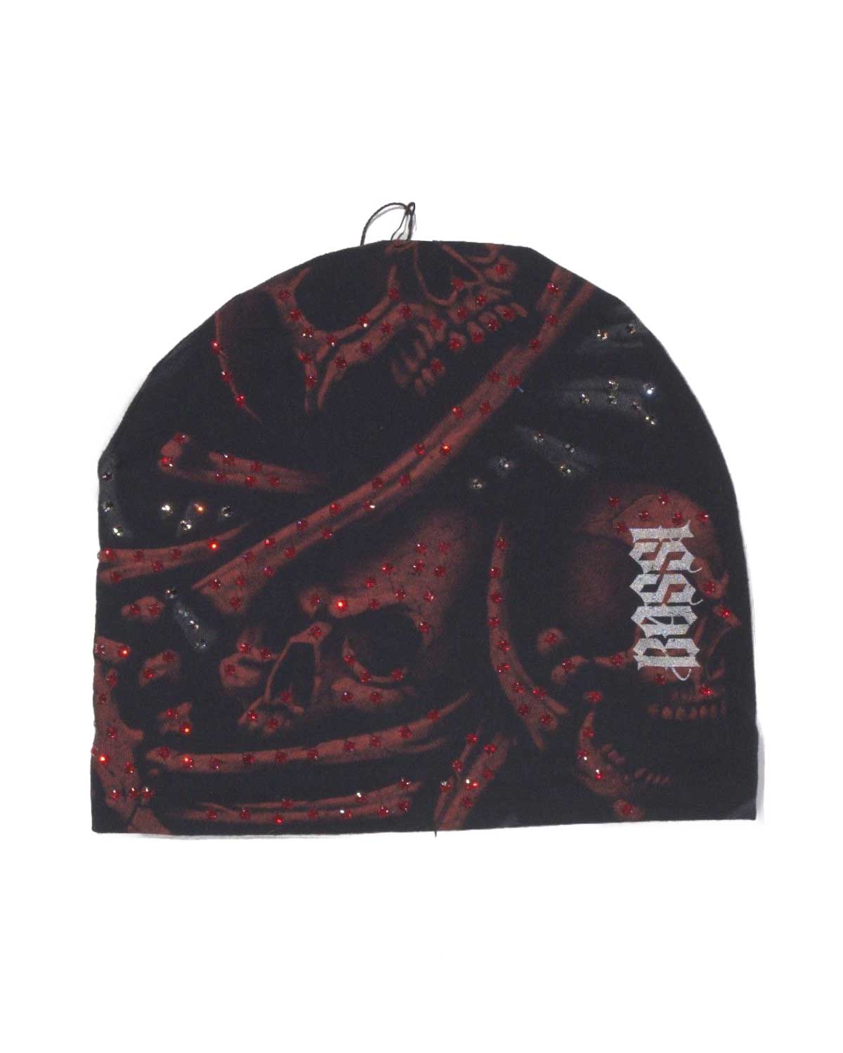 Bossi Vintage Rhinestone Skull & Bones Beanie 2 Black