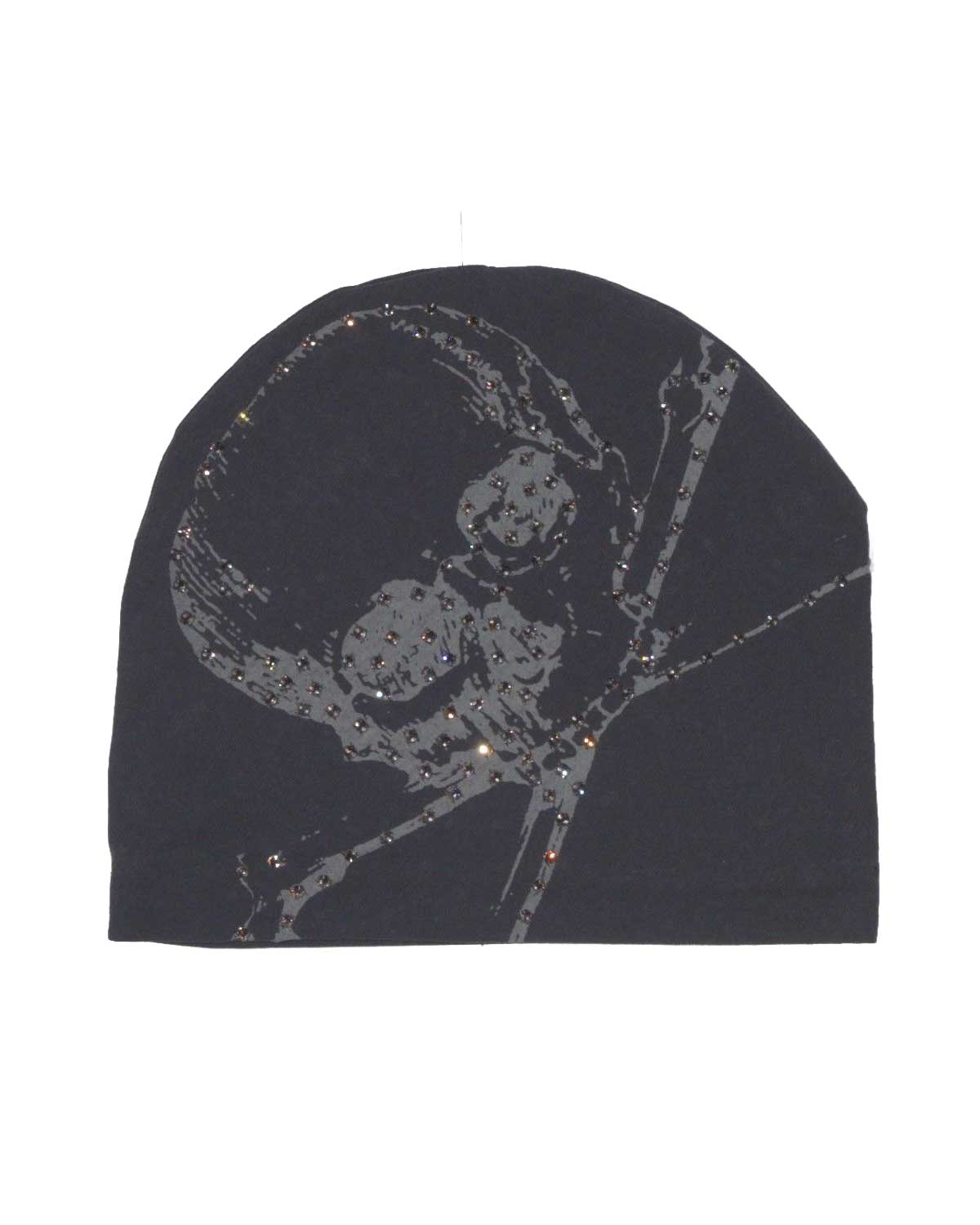 Bossi Vintage Rhinestone Skull & Crossbones Beanie Black