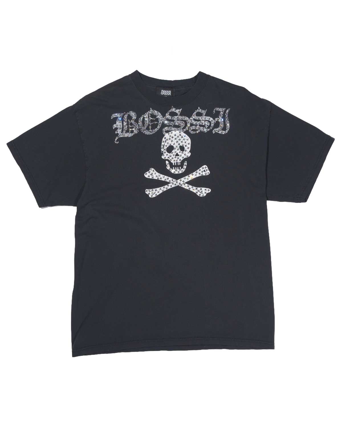 Bossi Vintage Rhinestone Skull & Crossbones Tee Black