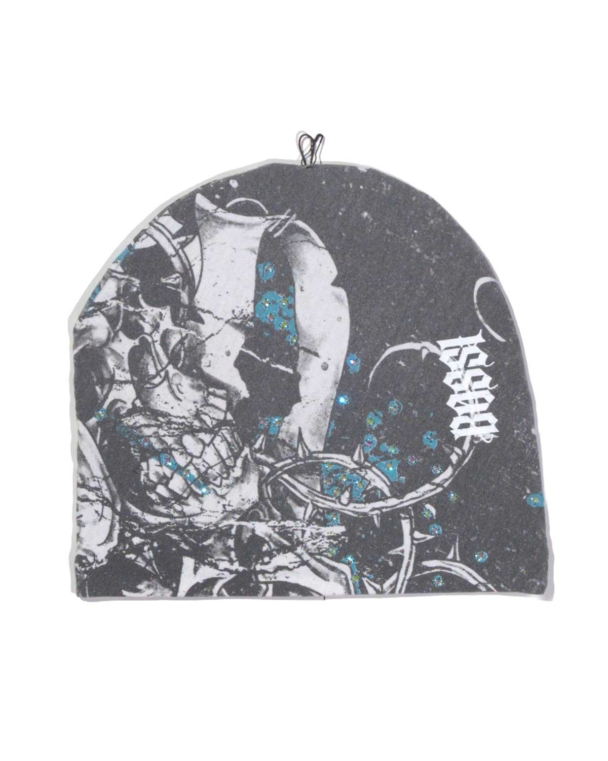 Bossi Vintage Rhinestone Skull & Roses Beanie Black/White