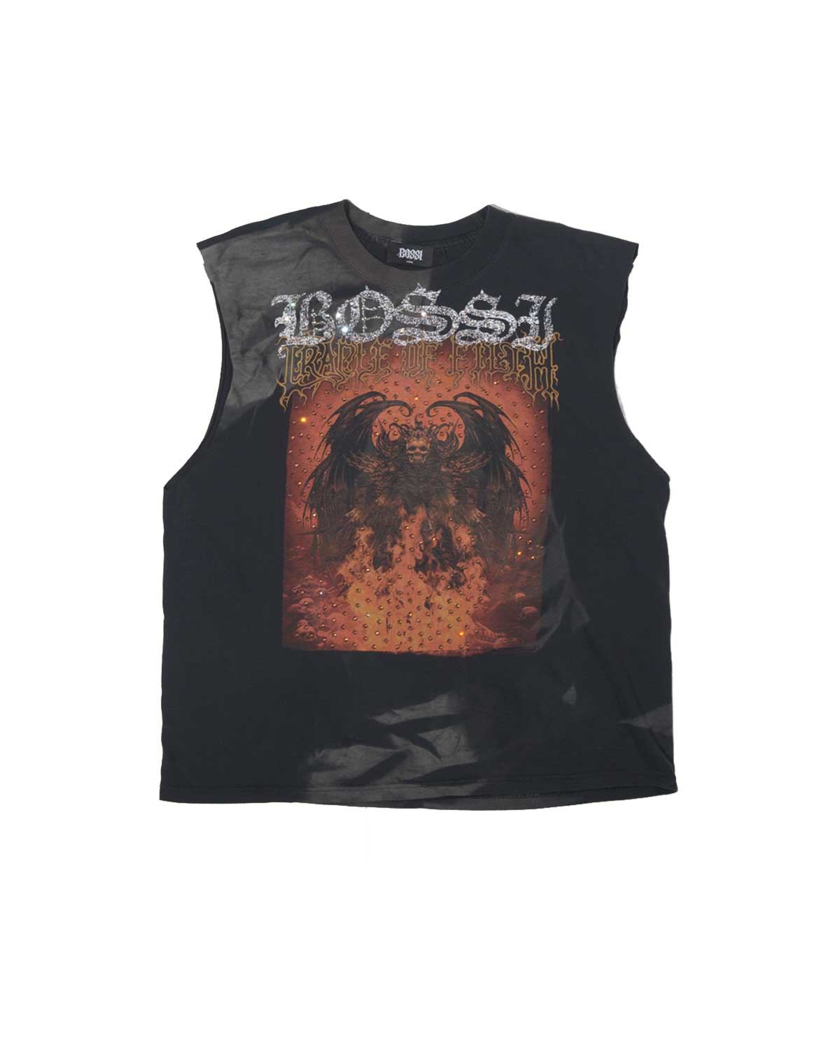 Bossi Vintage Rhinestone Sleeveless Tee Black
