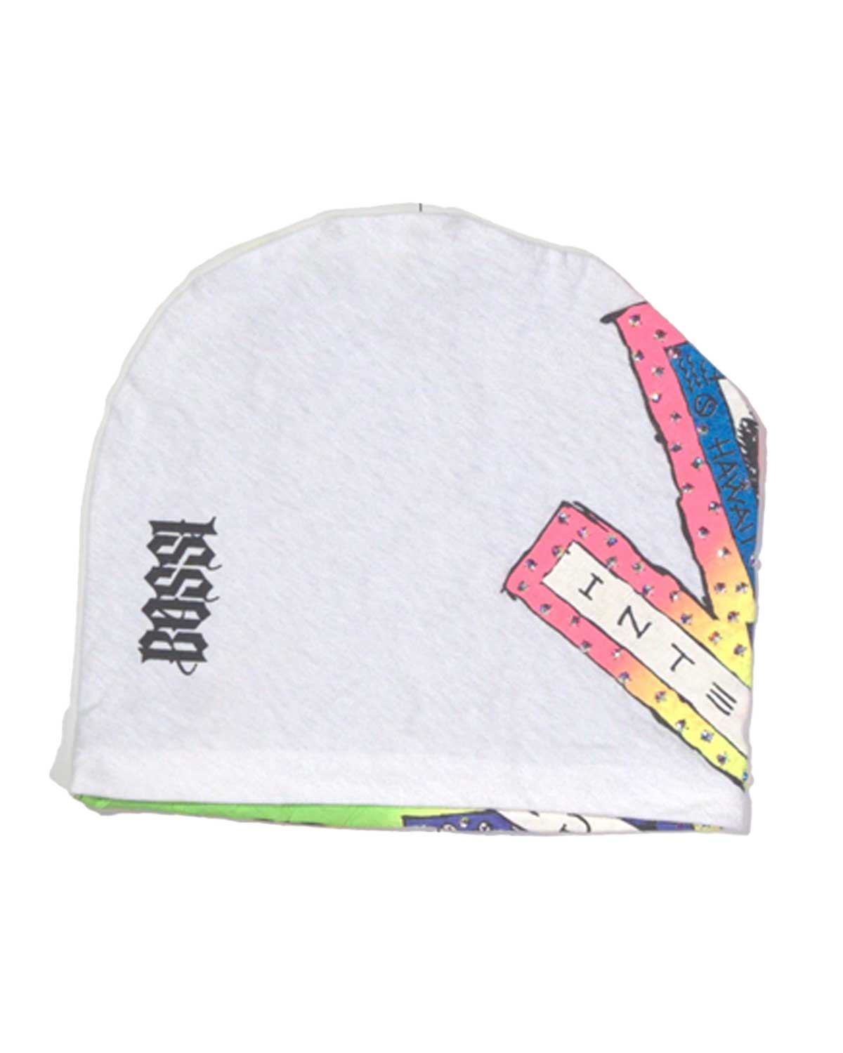 Bossi Vintage Rhinestone Yin and Yang Beanie White
