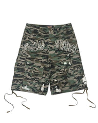 Bottega Desires Distressed Camo Cargo Shorts Green