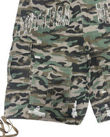 Bottega Desires Distressed Camo Cargo Shorts Green