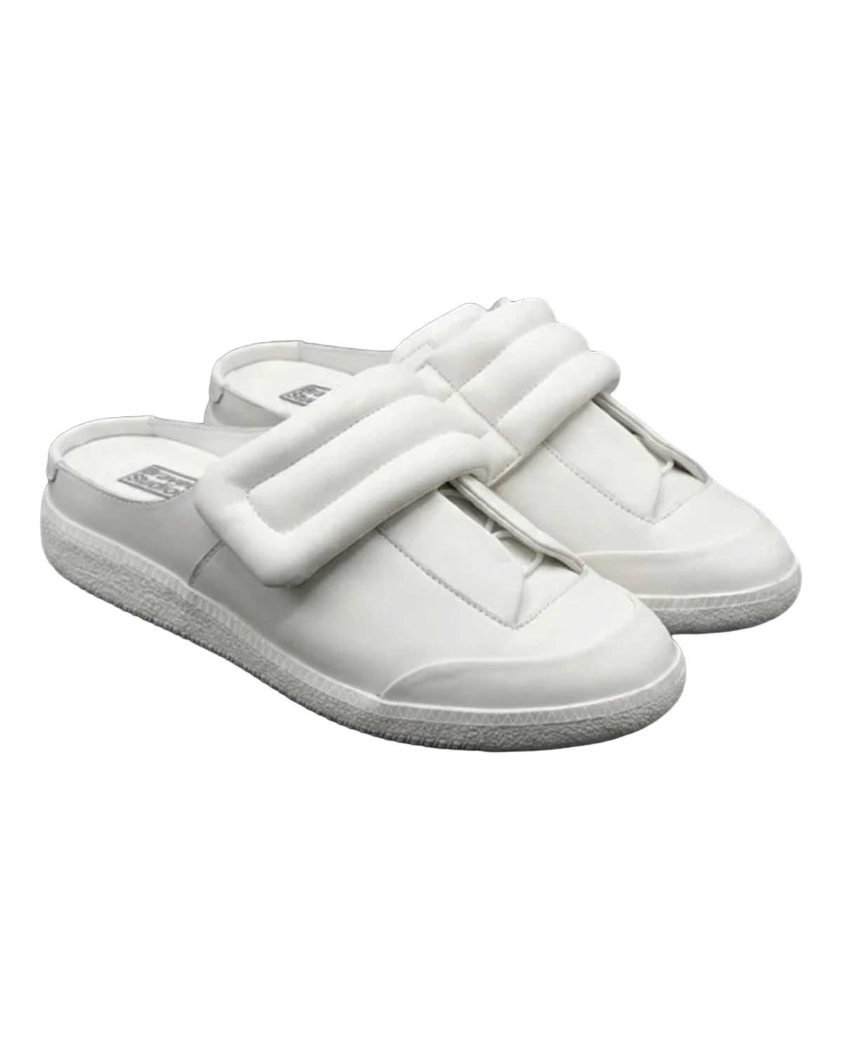 Bravest Studios 2016 Clogs white, angled view showing the pillowed strap and stitched rubber sole