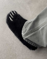 Bravest Studios Bear Claw Mule black furry slip-on with claw detailing, on foot