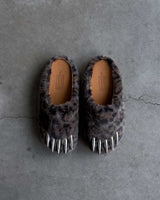 Bravest Studios Bear Claw Mule dark leopard print with chrome claw detailing, top view