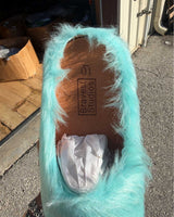 Bravest Studios Bear Claw Mule teal, close-up of the tan insole and size label