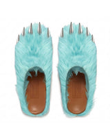 Bravest Studios Bear Claw Mule teal, top-down view of the pair showing silver claws and tan insoles