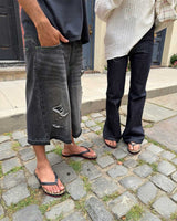 Bravest Studios Breathe Studded Flip Flops Leopard Print, lifestyle view worn on foot