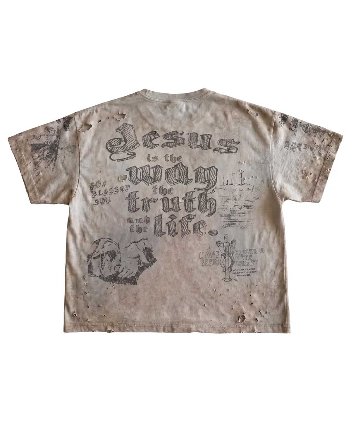 Bravest Studios Covenant Tee Grey, back view with Jesus is the way, the truth and the life in gothic script