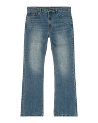 Bravest Studios Flare Denim Pants blue, stonewashed five-pocket denim with whiskering through the thigh, front view