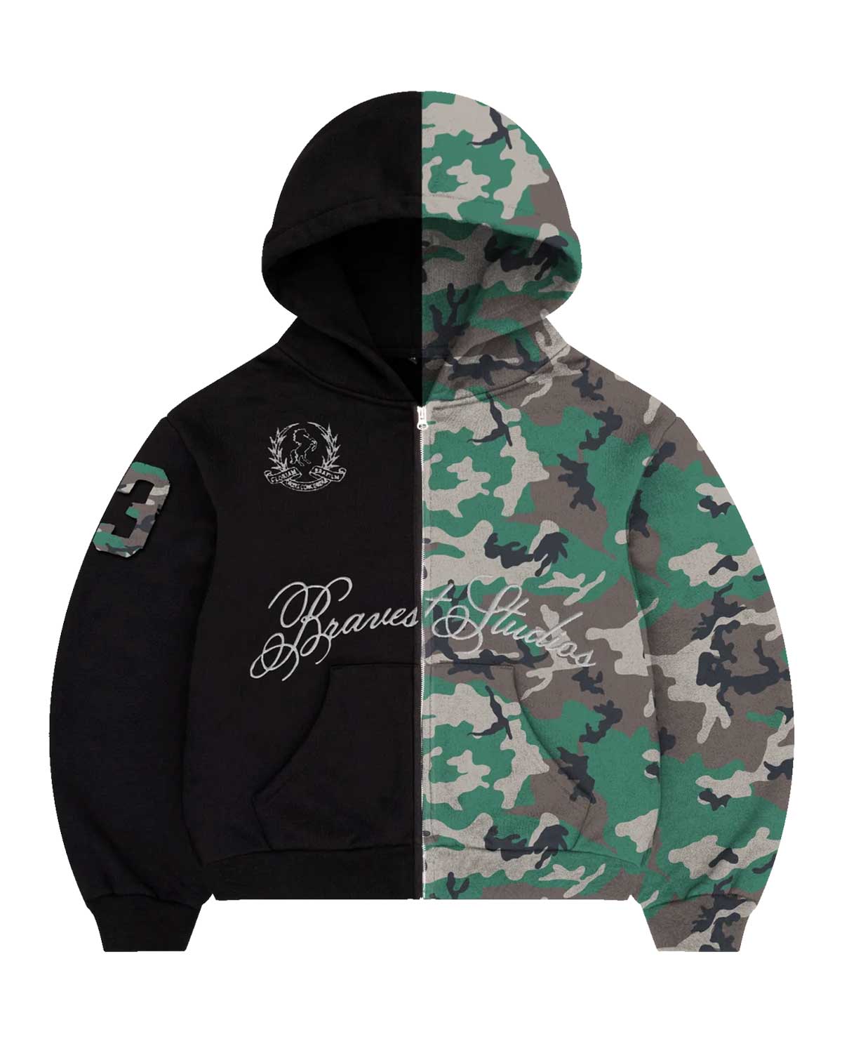 Bravest Studios Half Camo Zip Up Hoodie Black – Restock AR