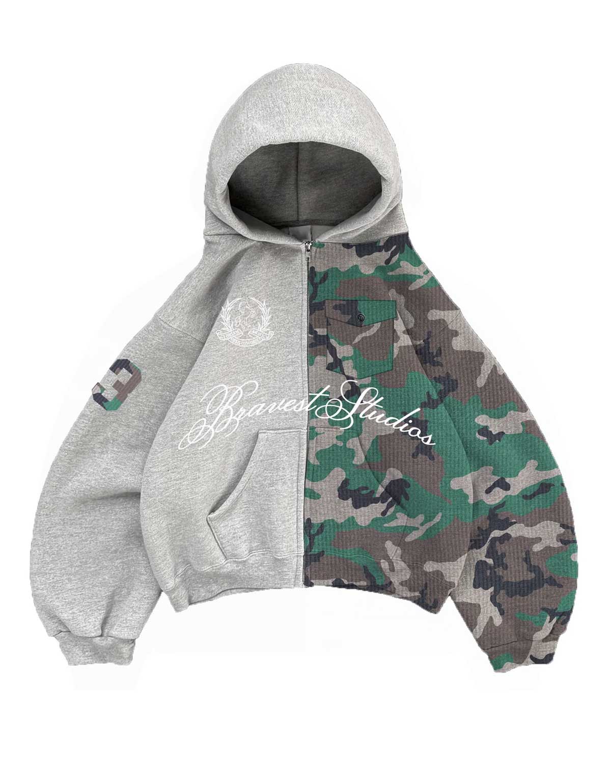 Bravest Studios Half Camo Zip Up Hoodie Grey