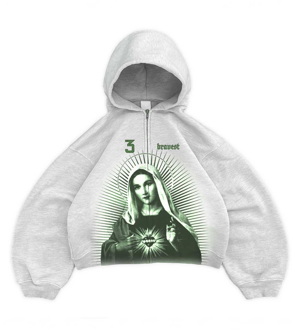 Bravest Studios Mary Zip Up Hoodie Grey/Green V2