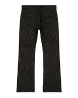 Bravest Studios Raw Flare Denim black, back view showing the patch pockets and raw unhemmed openings