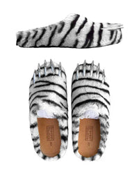Bravest Studios Tiger Bear Claw Mule white with black tiger stripes and chrome claws, top overview
