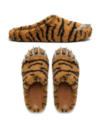 Bravest x Glo Gang Tiger Bear Claw Mule orange with black stripes and chrome claws, pair
