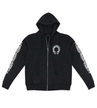 CHROME HEARTS HORSESHOE FLORAL-CROSS BLACK ZIP UP HOODIE