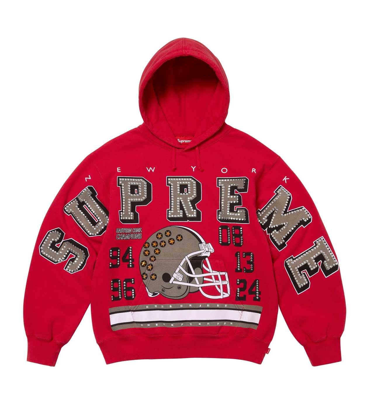 Supreme Champion Studded Hoodie Red front view