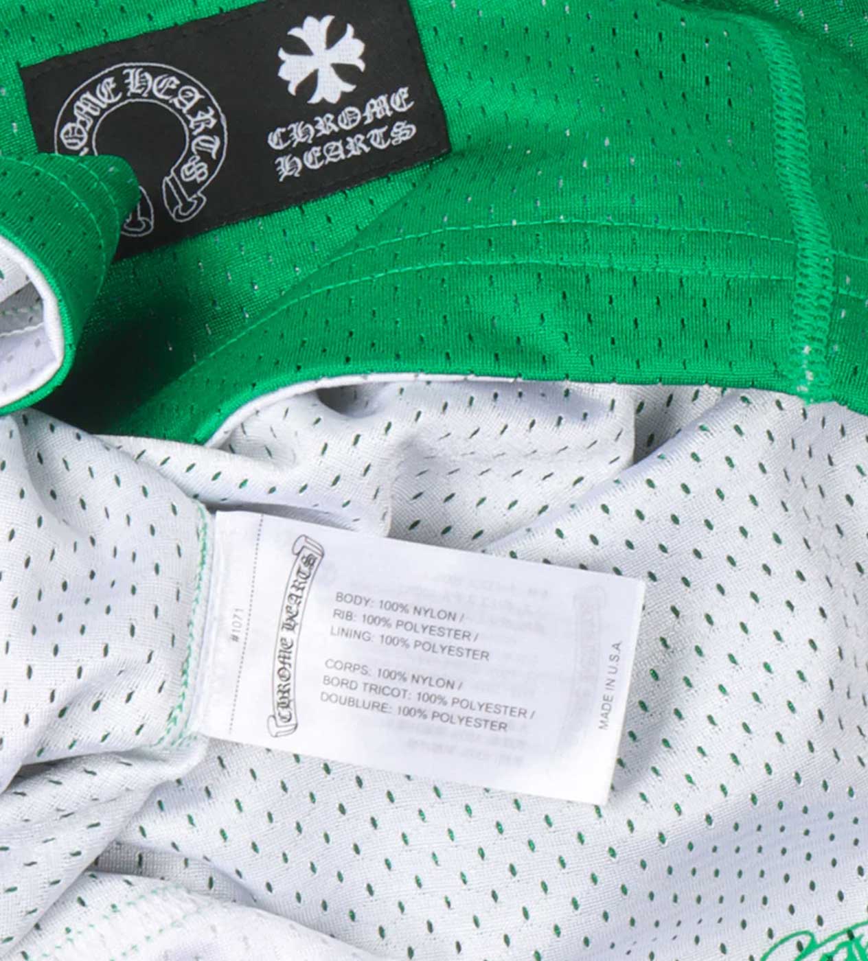 Chrome Hearts Green Reversible Mesh Basketball Jersey inside tag