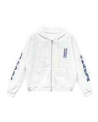 Chrome Hearts Vertical Logo Zip Up Hoodie White/Blue