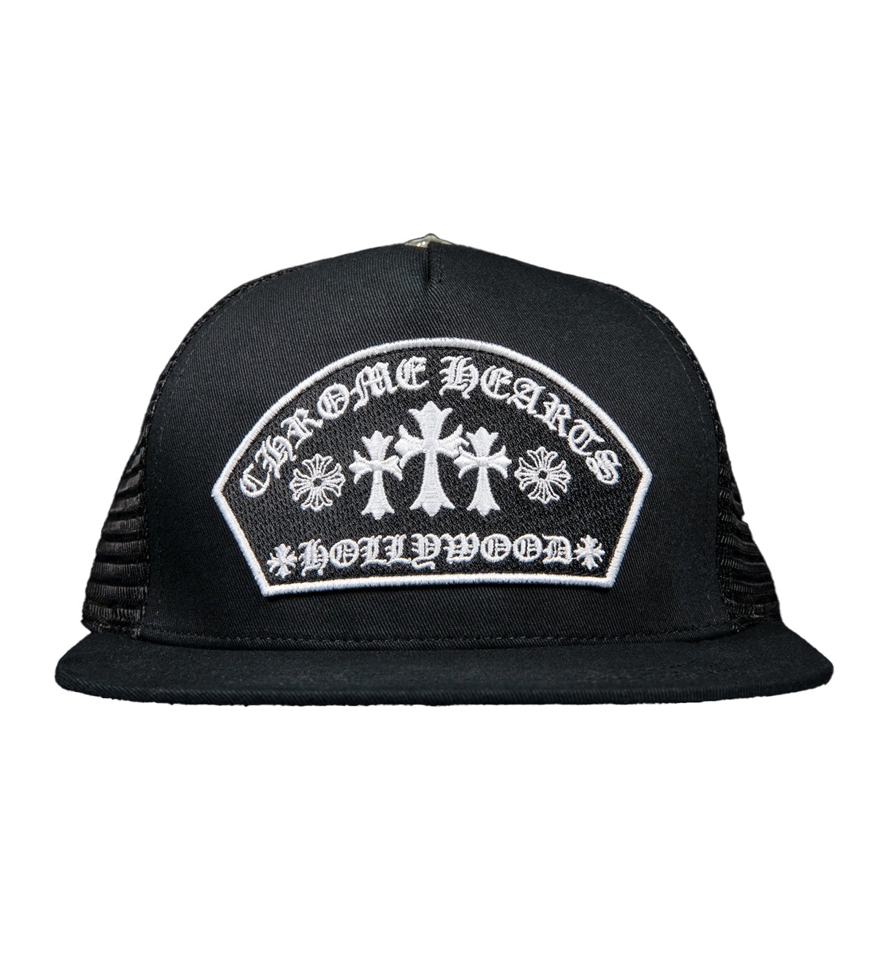 Chrome Hearts Black Hollywood Trucker Cap Front View