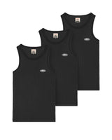 Corteiz HMP Classic Tank Top black, all three tanks from the pack stacked and fanned out