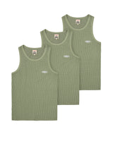 Corteiz HMP Classic Tank Top olive, three tanks stacked and fanned out