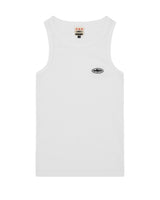 Corteiz HMP Classic Tank Top white, waffle-knit scoop-neck tank with embroidered black Alcatraz Island oval at the chest, front view